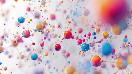 Color field art of colorful abstract geometry. Molecular structure white background