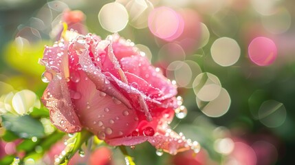 Fototapeta premium Close up image of a lovely rose garden glistening with raindrops in the sunshine