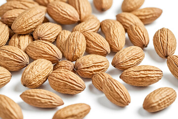 Close-up of Almonds on White Background