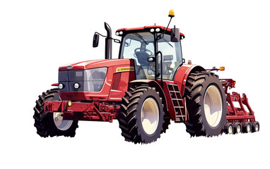 Obraz premium High-quality image of a modern red tractor with large wheels, used in agriculture and farming, highlighting its machinery and functionality.