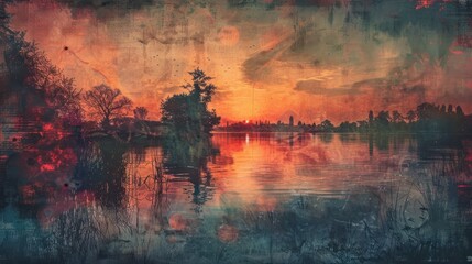 Tranquil Dedham Village in Stour Valley A Vibrant Double Exposure Silhouette in Constables Classic Art Style