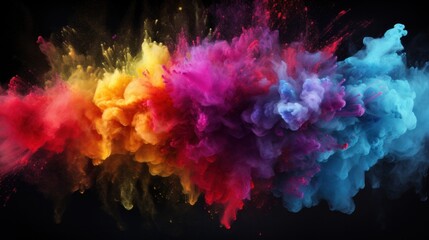 Fototapeta premium Explosion of colorful powder on black background frozen movement illustration