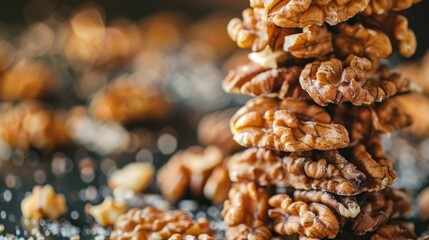 Obraz premium Walnut stack tasty treats close up picture