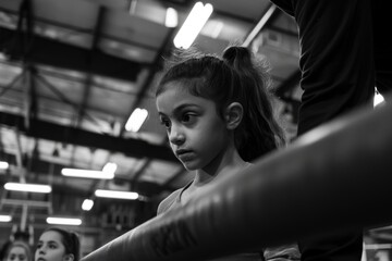 Focused Young Gymnast Training with Coach on Balance Beam in Gymnasium