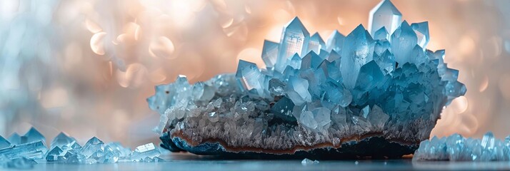 Delicate Blue Crystals on Celestial Backdrop for Spiritual Designs Generative AI