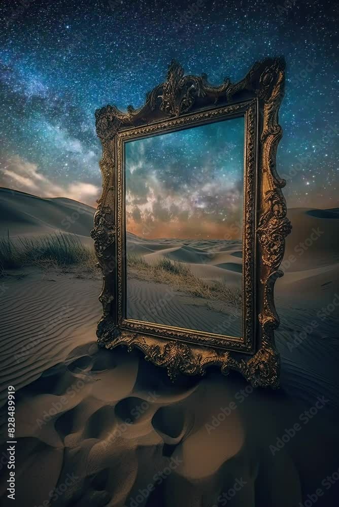 Wall mural abstract background with mirror in desert