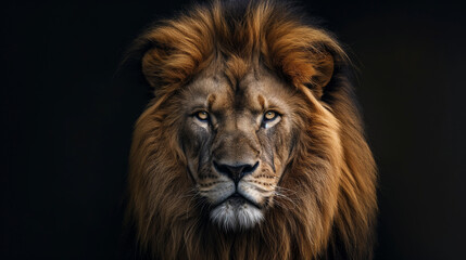 Naklejka premium Welttag des Löwen am 10. August Löwe isoliert mit Holzbrett Holzschild blanko Platz für Text Löwe im Portrait Generative AI