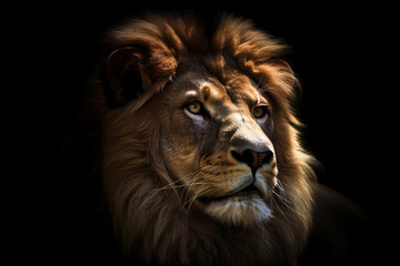 male African lion portrait,  studio type black background