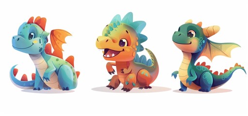 Obraz premium Colorful Cute Cartoon Dinosaurs Smiling