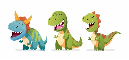 Colorful Cute Cartoon Dinosaurs Smiling