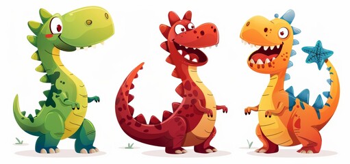 Obraz premium Colorful Cute Cartoon Dinosaurs Smiling