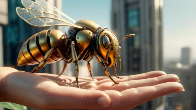 robot bee close-up. ecology and environmental protection concept
