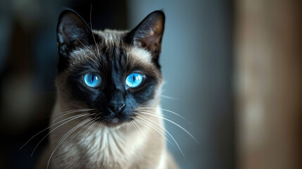 Regal Siamese: Frontal Portrait of a Cat with Deep Blue Eyes
