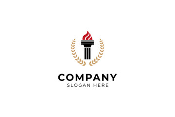 Torch Fire Flame with Pillar column logo design template
