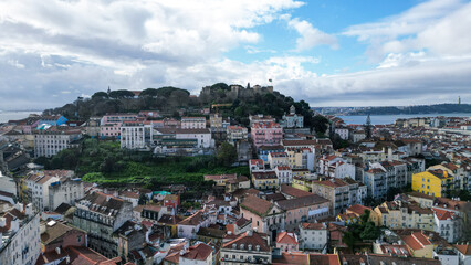Cityscape of Lisbon with Castelo de S. Jorge on the hill. Portugal