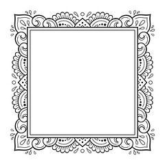 Frame in eastern tradition. Stylized with henna tattoos decorative pattern for decorating covers for book, notebook, casket, magazine, postcard and folder. Flower border in mehndi style.
