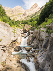 Waterfall in the Pyrenees in La Larri River, Bielsa, Huesca, Aragon, Spain