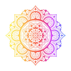 Circular pattern in form of mandala with flower for Henna, Mehndi, tattoo, decoration. Decorative ornament in ethnic oriental style. Rainbow pattern on white background.