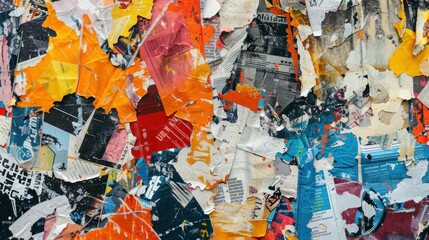 Abstract collages created from torn newspapers and magazines.