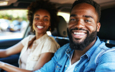 Happy couple enjoying road trip together