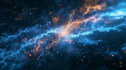 Obraz premium Celestial Lightscape: Blue and Orange Nebular Radiance