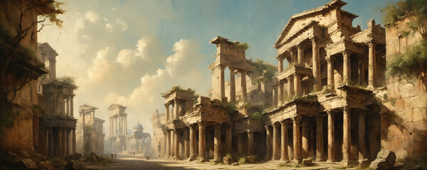 Obraz premium ancient temple architecture in oil painting style. High resolution illustration