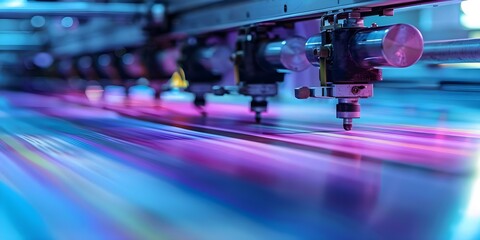 Printer creating highquality prints for advertising publishing and graphic design industries. Concept Advertisement Printing, Graphic Design, High-Quality Prints, Publishing Industry