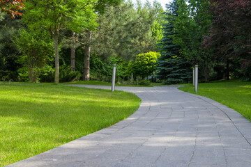 park path with green bushes