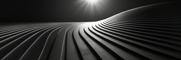 A monochrome image of a room illuminated by sunlight pouring through a window