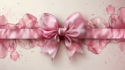 A watercolor illustration of a pink bow and ribbon isolated on a transparent background