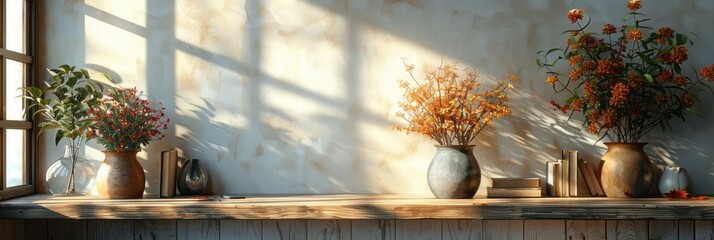 Three vases filled with colorful flowers are arranged neatly on a window sill