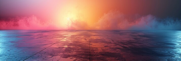 Fototapeta premium A vast body of water with a colorful sky in the background, creating a beautiful reflection on the surface