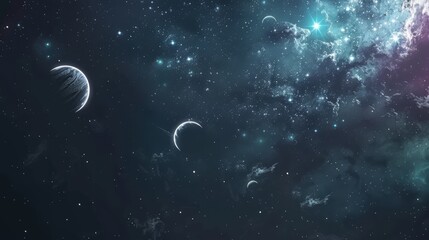 Naklejka premium Beautiful starry sky with planets, abstract cosmic background