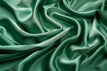 Obraz premium Green silk satin fabric wave or silk wavy folds