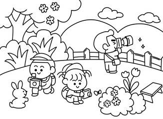 Children taking pictures.