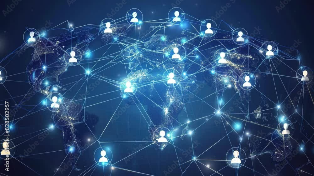 Wall mural social network networking concept design. digital world map with users worldwide connections. commun