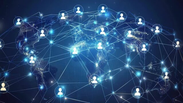 Social network networking concept design. Digital world map with users worldwide connections. Communication technology background. Global connection. Global social media network. World communication 