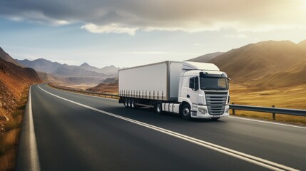 freight White truck with containers on the highway