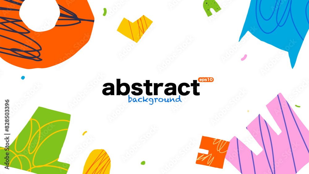 Aufkleber Abstract background for presentation with abstract cutout shapes and scribbles texture. Fun hand drawn sticker elements. Childish and fun and bold