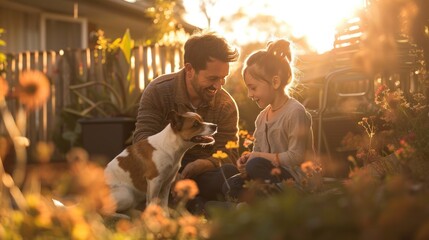 Fototapeta premium Photos of father, mother and son and pets