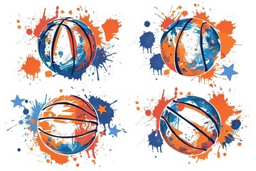 Colorful basket ball with spots and sprays on a white background .