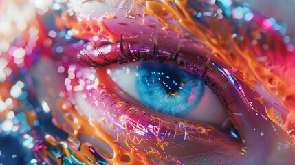 Fototapeta premium The artist's abstract face digital paintings are vibrantly colored, showcasing the creative and limitless possibilities of modern digital art