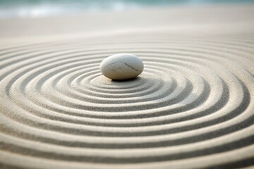 Naklejka premium Zen stones in the sand, streaks of sand, circular waves