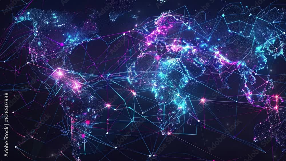 Wall mural social network networking concept design. digital world map with users worldwide connections. commun