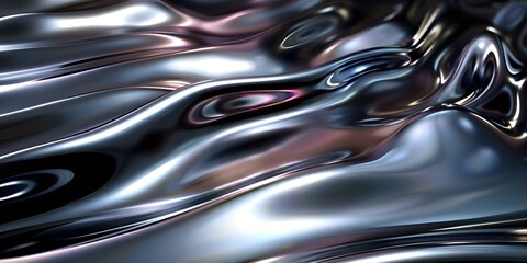 Immersive 3D background with brilliant liquid platinum metal reflections. Concept 3D Backgrounds, Brilliant Reflections, Liquid Platinum, Immersive Design
