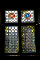 Stained glass windows, castle of Cochem, Germany