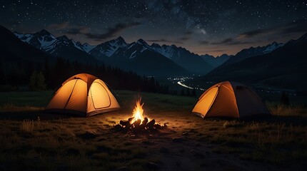 camping tents set up in a field