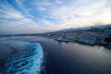 a cruise ship sails through the ocean in a beautiful shot