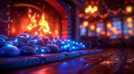 burning candles in a fireplace