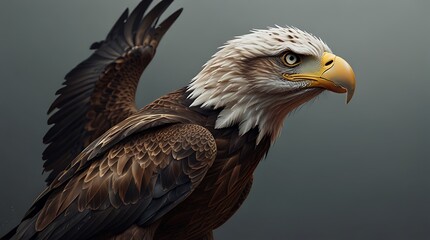 Fototapeta premium depicts a bald eagle with its wings spread wide open, standing 
